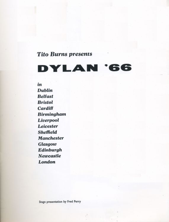 Bob Dylan 1966 UK tour Programme 2