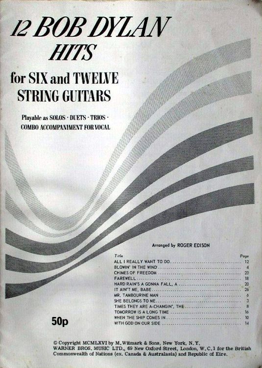 bob dylan for six and twelve string guitar warner songbook