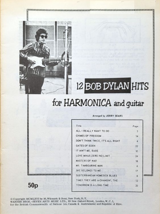bob dylan 12 hits for Harmonica and Guitar Warner Bros. Publications, N.Y.