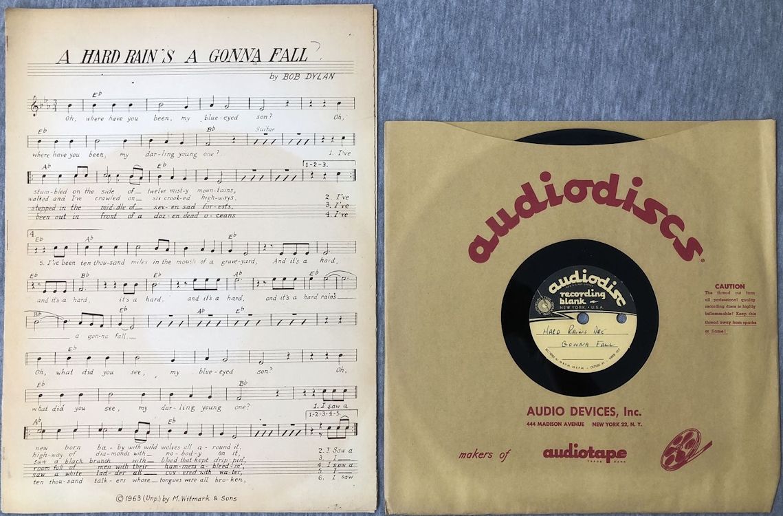 bob dylan a hard rain sa gonna fall acetate sheet music