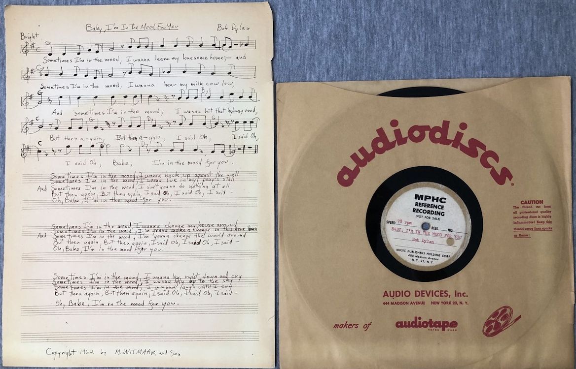 bob dylan babe i'm in the mood for you acetate sheet music