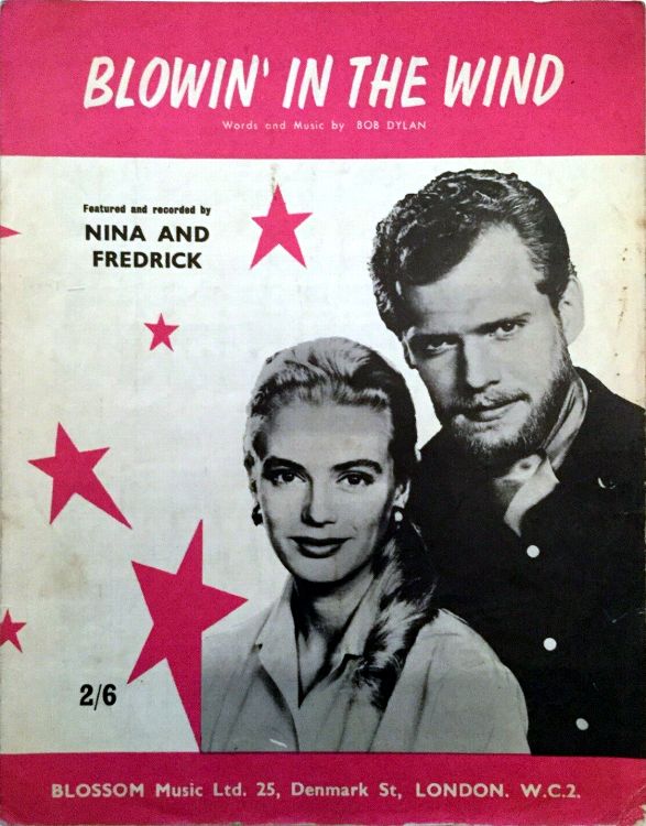 bob dylan blowin' in the wind Nina and Frederick, Blossom, UK, sheet music