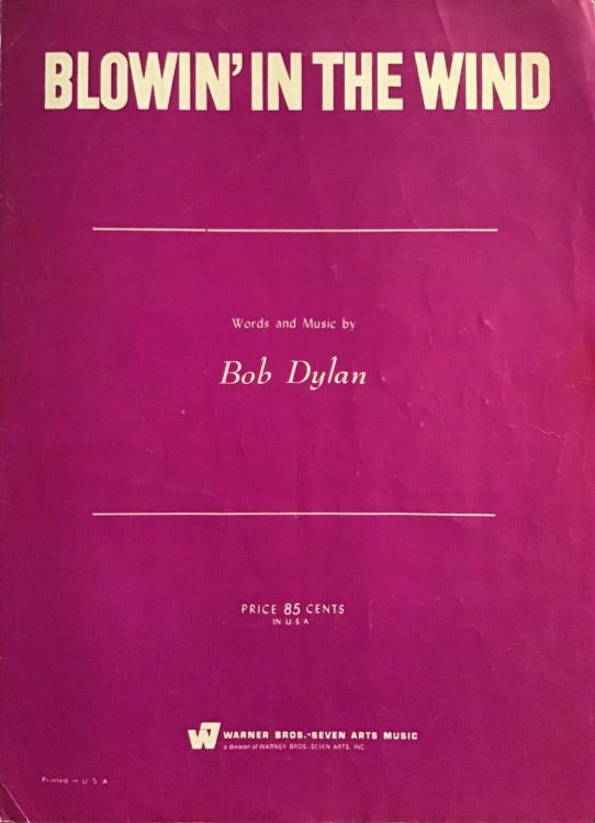 bob dylan blowin' in the wind usa witmark sheet music 85 cts