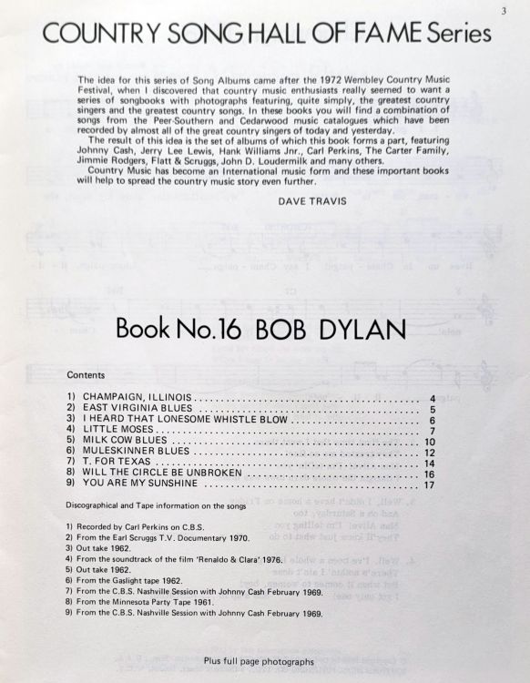 bob dylan Country Song Hall Of fame songbook