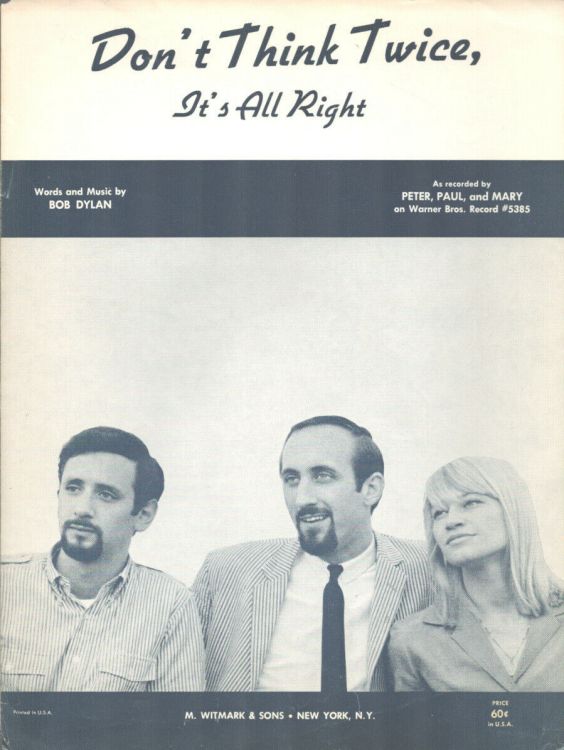 Don't Think Twice, It's All Right Sheet Music, Bob Dylan