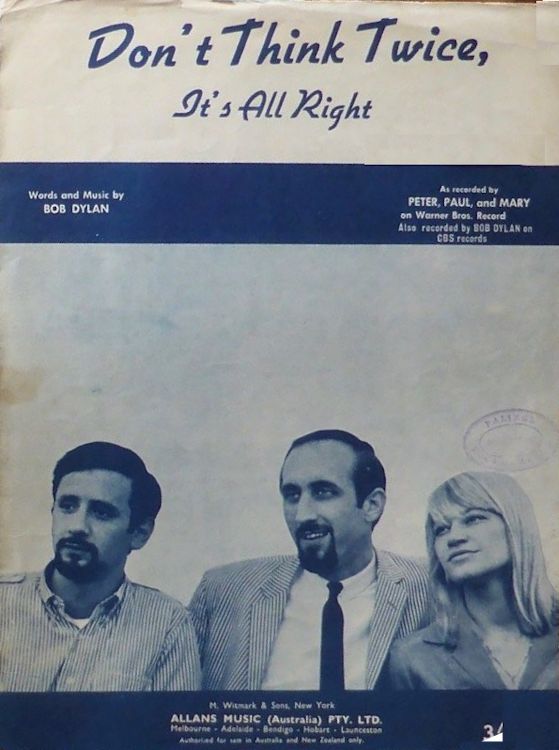 Don't Think Twice, It's All Right Sheet Music, Bob Dylan