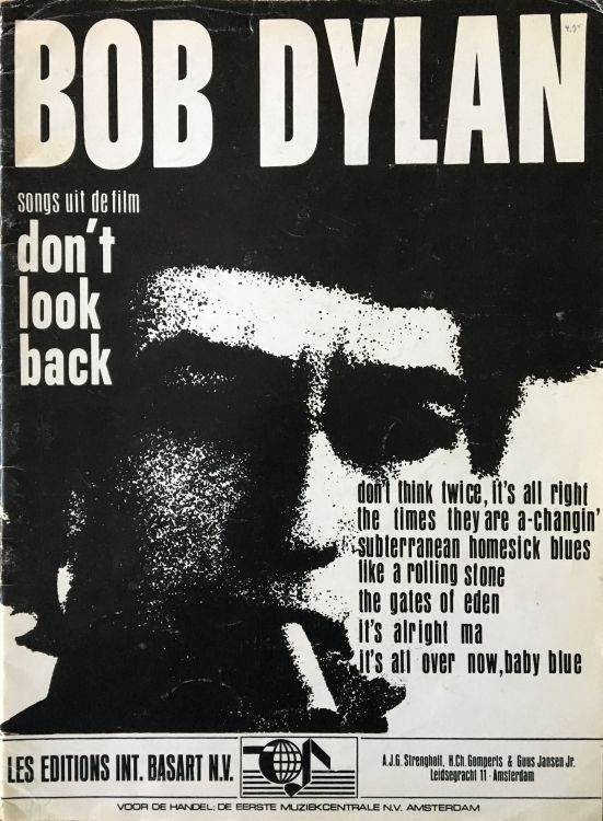 bob dylan dont look back Holland, Les Editions Int. Basart N.V. songbook