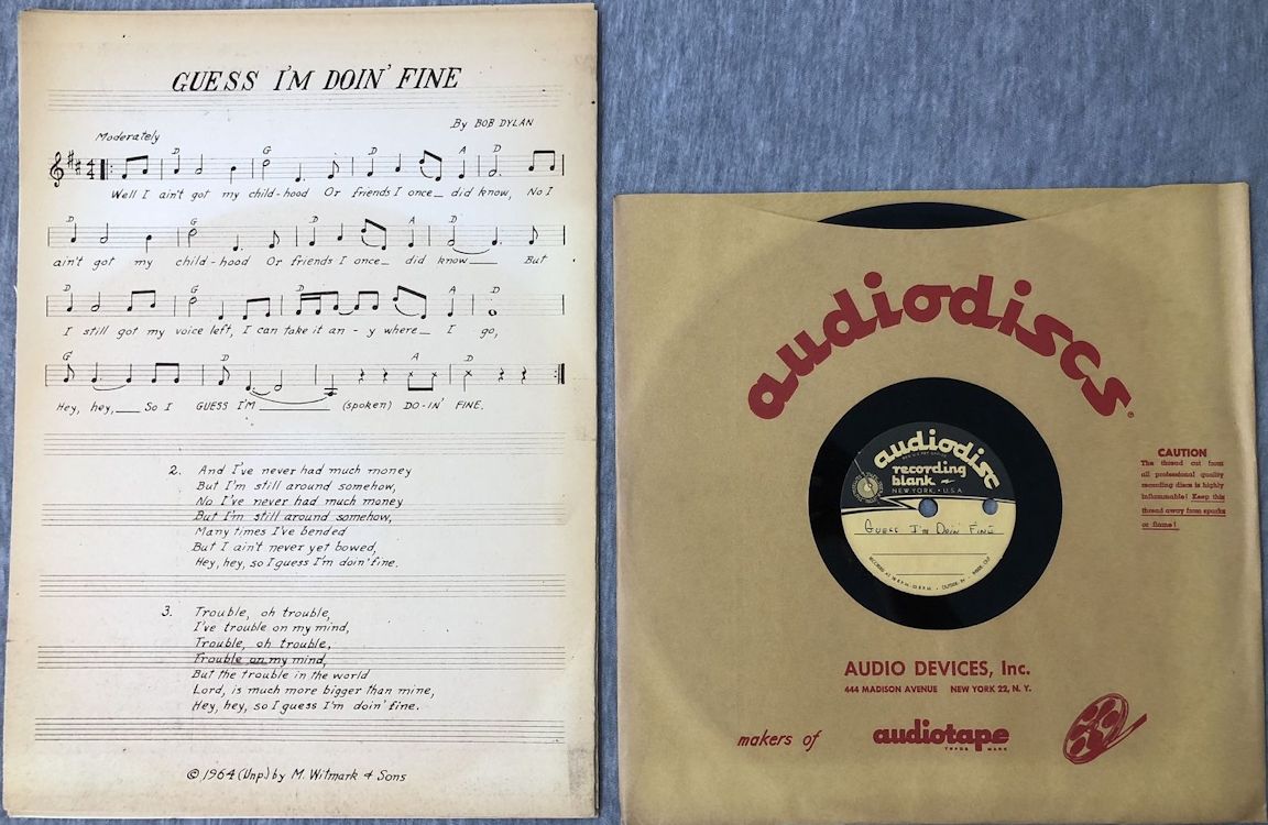 bob dylan guess i'm doin' fine acetate sheet music