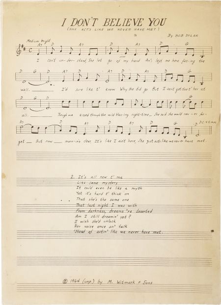 bob dylan i don't believe you sheet music