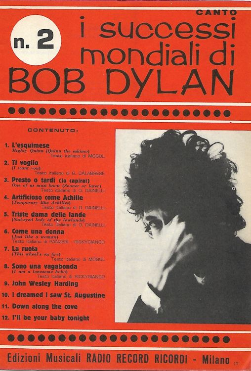 I Successi Mondiali di bob dylan 1968 canto, songbook