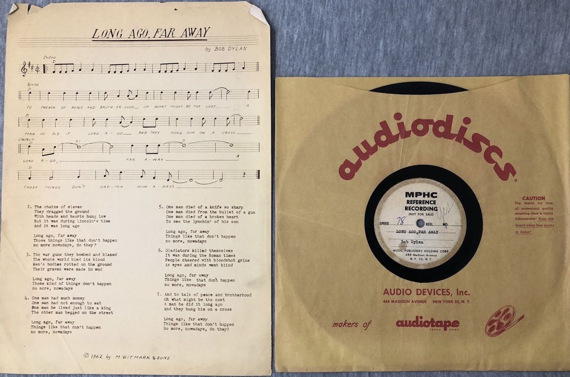 bob dylan lond ago far away acetate sheet music