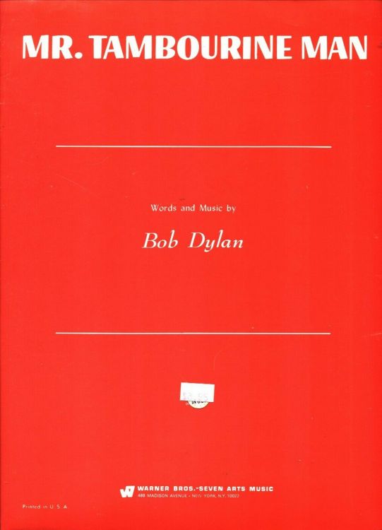 Bob Dylan Sheet Music Mr Tambourine Man