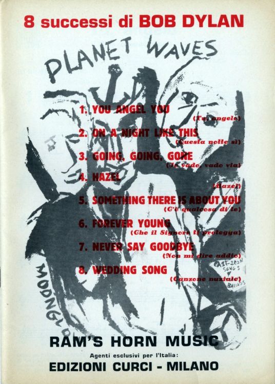 bob dylan Planet Waves Edizioni Curci, Milano 1974 songbook