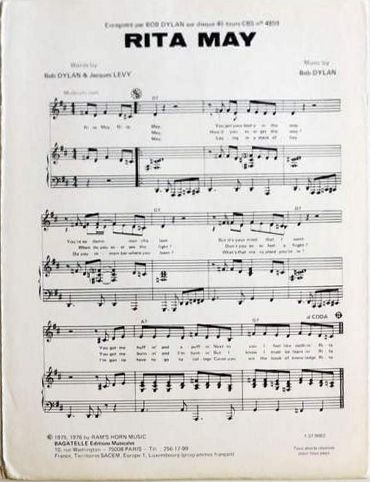 bob dylan rita may sheet music