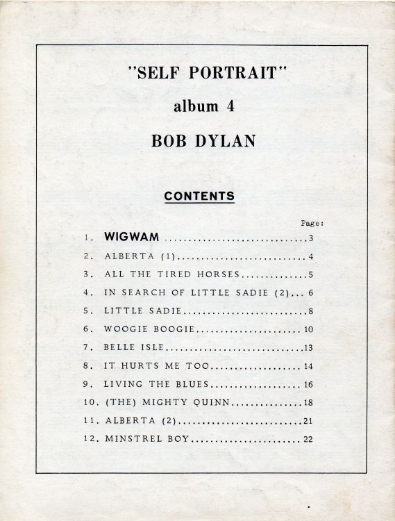 bob dylan self portrait Holland, Schaltone Music Publishers 2 songbook