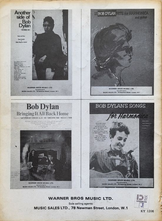 bob dylan The Times They Are A-Changin' 1966, Warner Bros., no logo back songbook