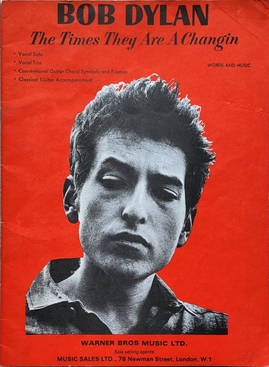 bob dylan The Times They Are A-Changin' 1966, Warner Bros., no logo songbook