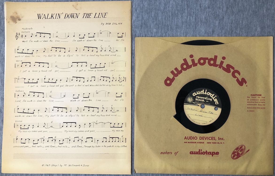 bob dylan walkin' down the line acetate sheet music
